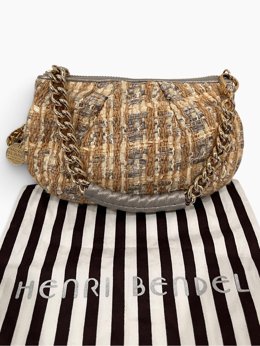 Henri Bendel Crescent Shaped Tweed Wristlet/Clutch NWOT